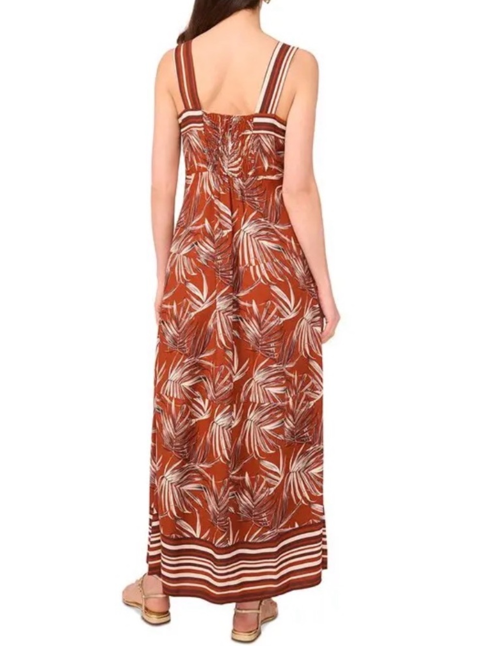 Vince Camuto Rust Tropical Leaf Maxi Dress